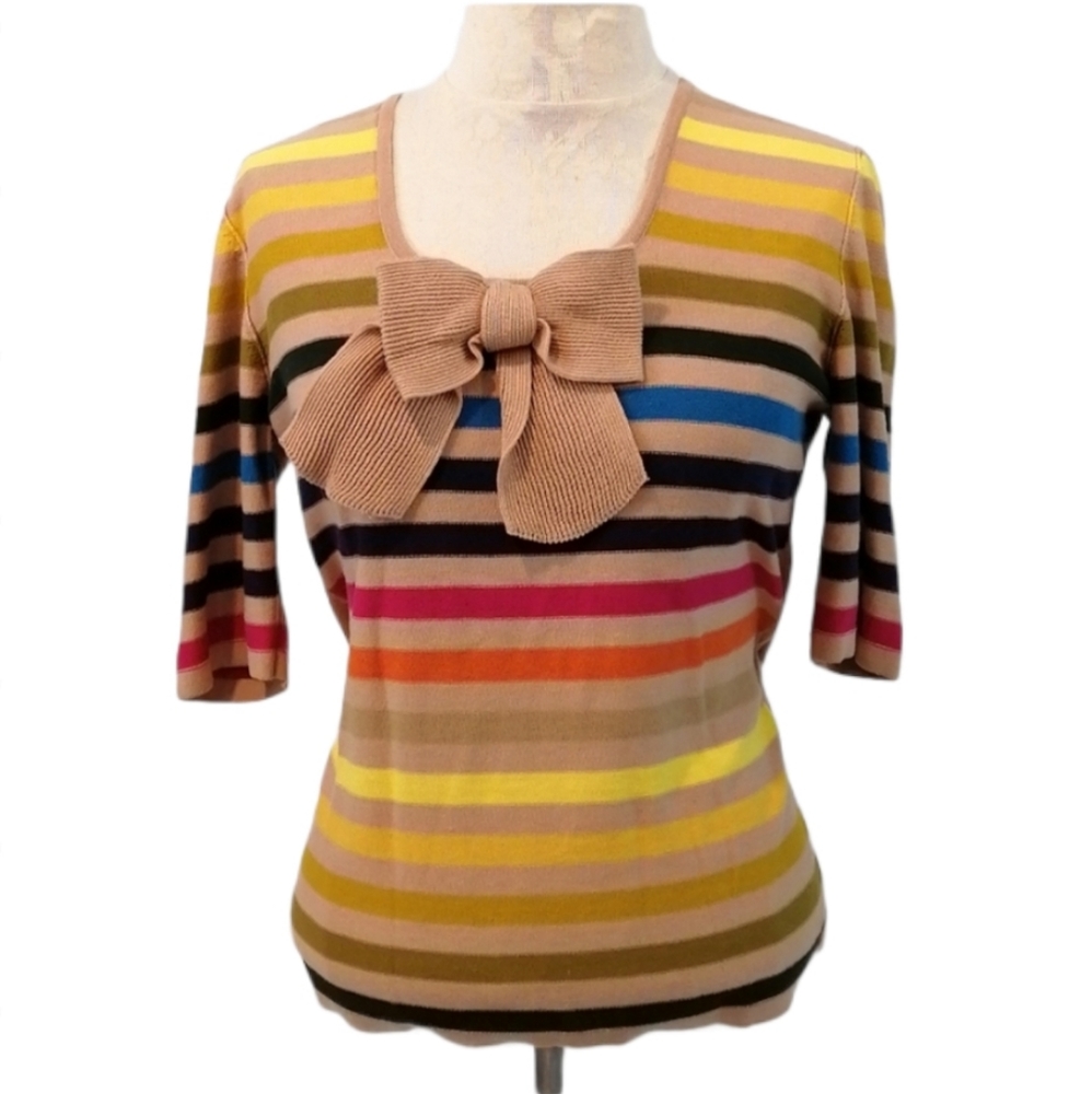 Sonia Rykiel Cotton Stripe Sweater with Signature Bow Sz 6